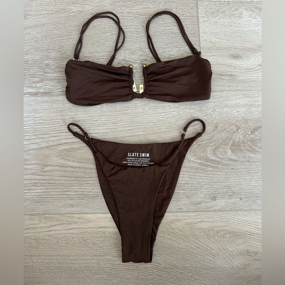 NWT Slate Swim Set in Espresso Palermo Bottoms + Top XS